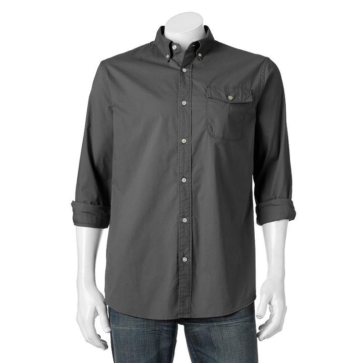 Men's Sonoma Goods For Life&trade; Flexwear Modern-fit Stretch 1-pocket Button-down Shirt, Size: Medium, Dark Grey