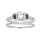 14k White Gold 1 Carat T.w. Igl Certified Diamond & Sapphire Halo Engagement Ring Set, Women's, Size: 9.50