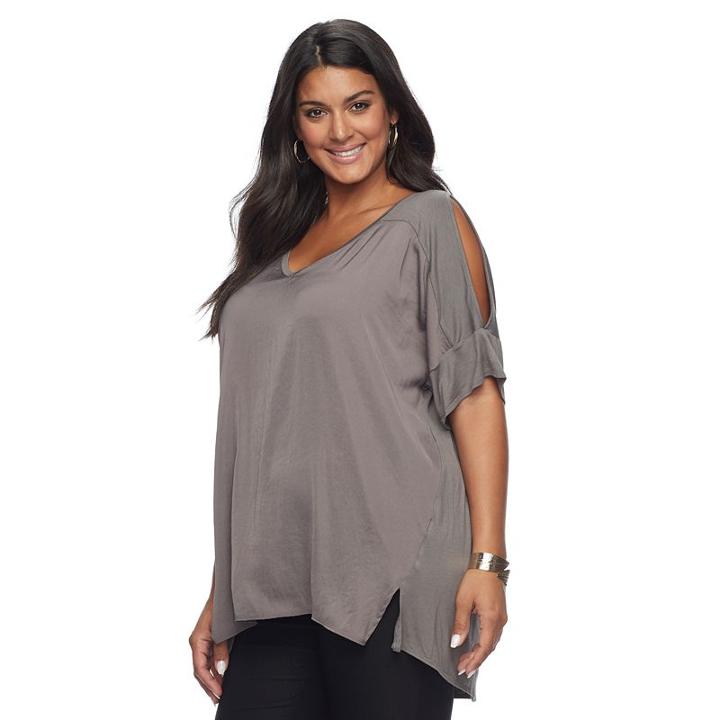 Plus Size Apt. 9&reg; Mixed-media V-neck Top, Women's, Size: 1xl, Grey