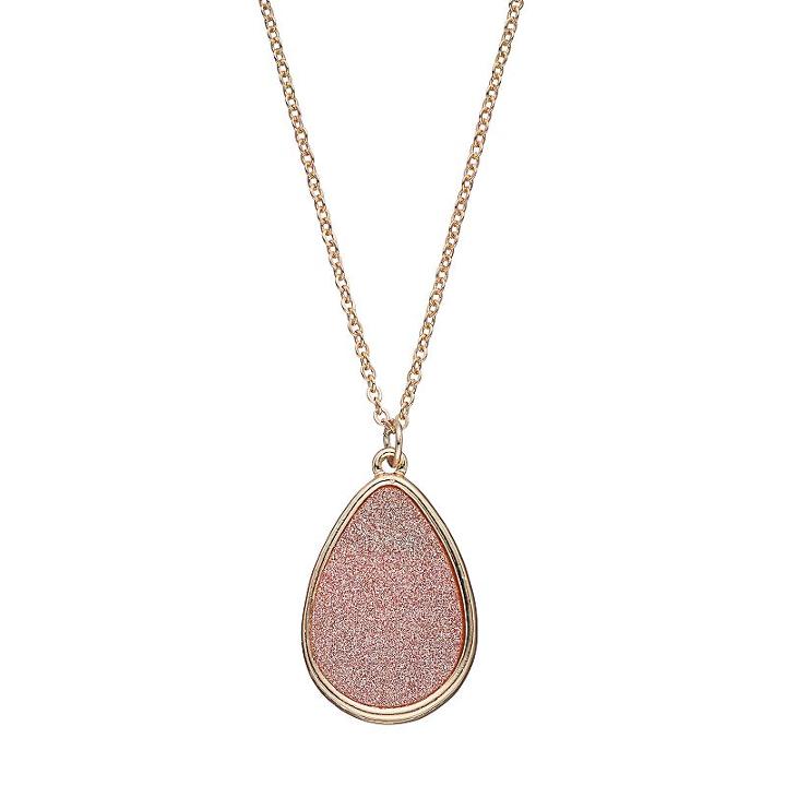 Pink Glitter Teardrop Pendant Necklace, Women's, Gold