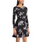 Women's Chaps Floral Flounce Hem Dress, Size: Medium, Black
