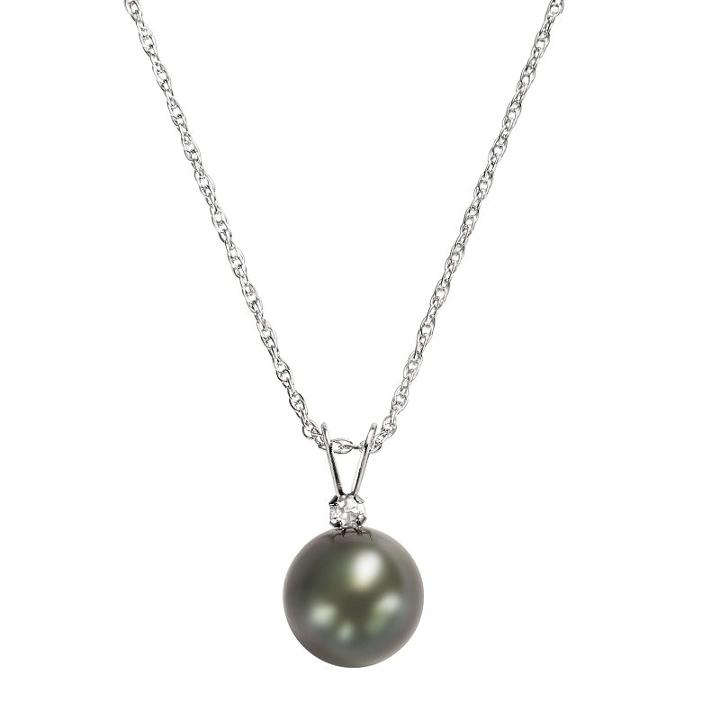 Sterling Silver Tahitian Cultured Pearl And White Topaz Pendant, Women's, Black