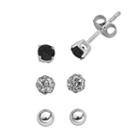 Sterling Silver Cubic Zirconia And Crystal Stud Earring Set, Women's, Black