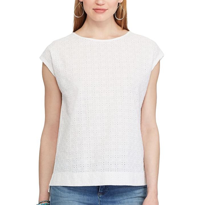Women's Chaps Eyelet Lace-front Tee, Size: Xl, White