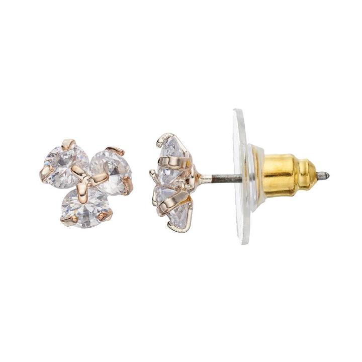Lc Lauren Conrad Cubic Zirconia 3-stone Stud Earrings, Women's, Light Pink
