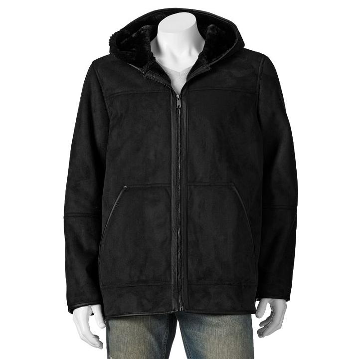 Excelled, Men's Hooded Faux-shearling Jacket, Size: Medium, Black