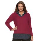 Plus Size Croft & Barrow&reg; Mock-layer V-neck Sweater, Women's, Size: 3xl, Pink