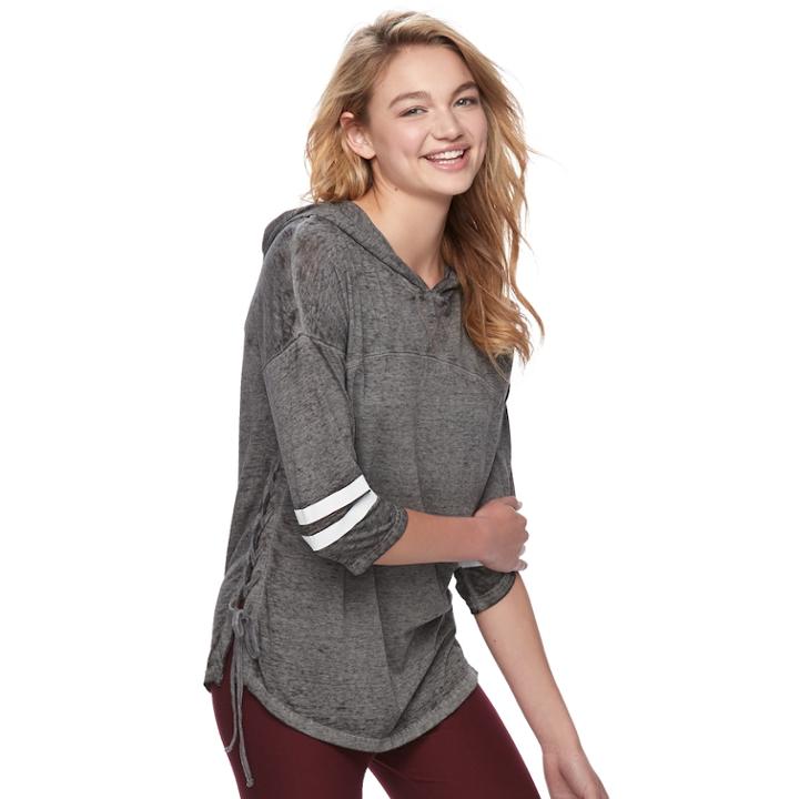 Juniors' Plus Size So&reg; Perfectly Soft Lace-up Hoodie, Size: 1xl, Light Grey