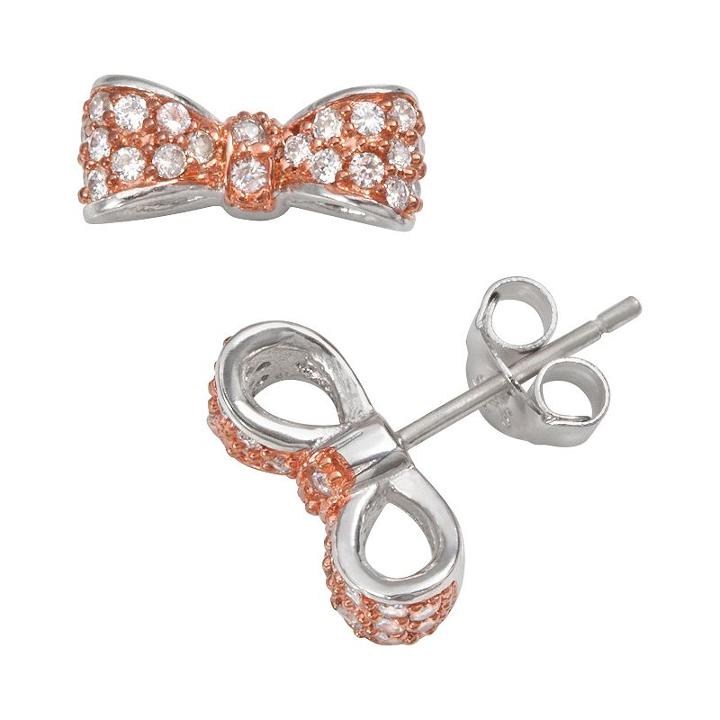 Sophie Miller 14k Rose Gold Over Silver And Sterling Silver Cubic Zirconia Bow Stud Earrings, Women's, White