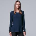 Petite Simply Vera Vera Wang Lace-up Scoopneck Top, Women's, Size: L Petite, Blue