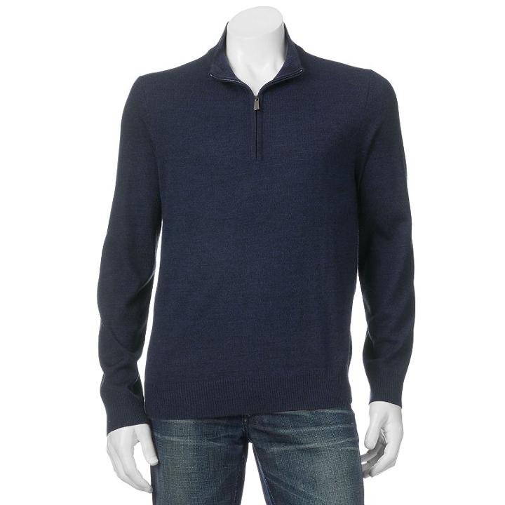 Men's Apt. 9&reg; Modern-fit Merino Wool-blend Quarter-zip Sweater, Size: Medium, Blue (navy)