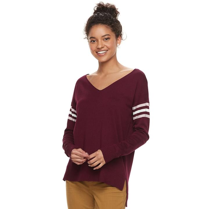 Juniors' So&reg; High-low V-neck Sweater, Teens, Size: Xxs, Dark Pink