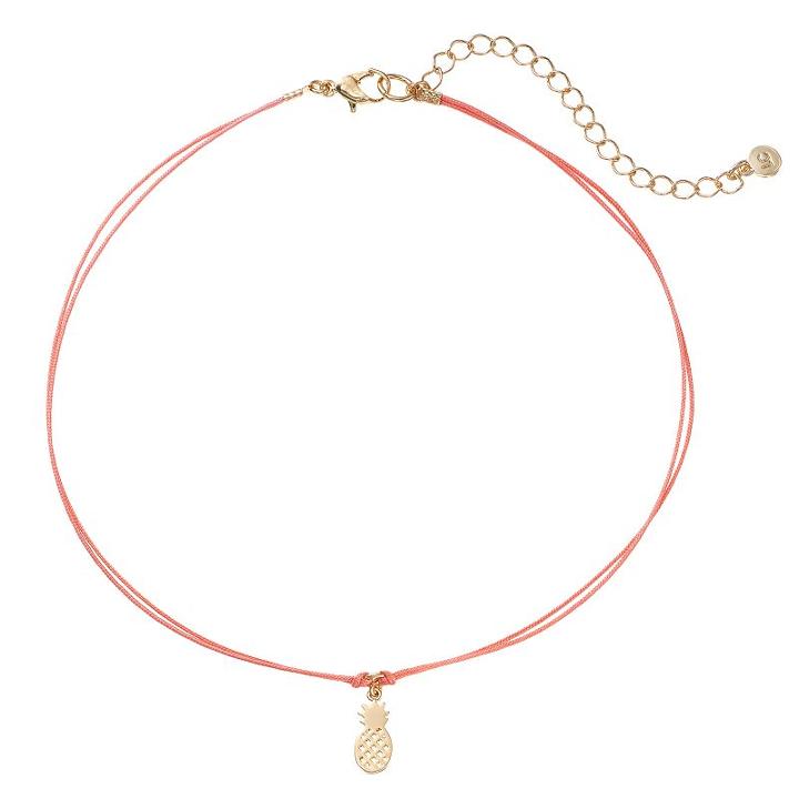Lc Lauren Conrad Pineapple Charm Pink Choker Necklace, Women's, Dark Pink
