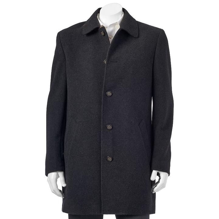 Men's Chaps Classic-fit Wool-blend Top Coat, Size: 44 Long, Grey (charcoal)