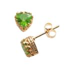 14k Gold Over Silver Peridot Heart Crown Stud Earrings, Women's, Green