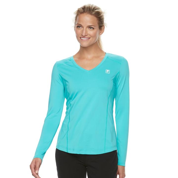 Women's Fila Sport&reg; Essential V-neck Long Sleeve Tee, Size: Xl, Turquoise/blue (turq/aqua)