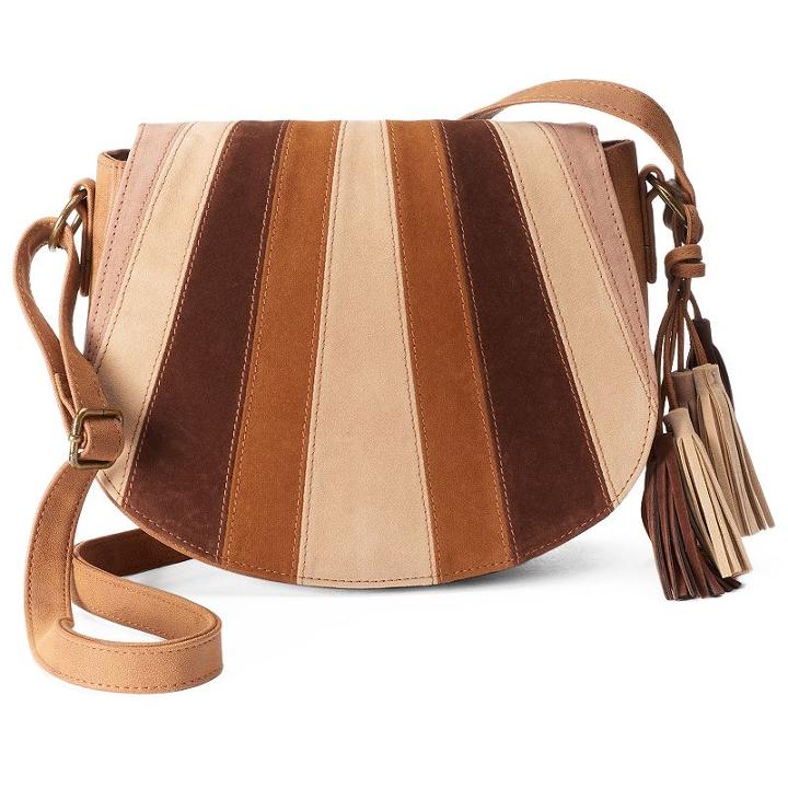 T-shirt & Jeans Patchwork Saddle Crossbody Bag, Women's, Brown