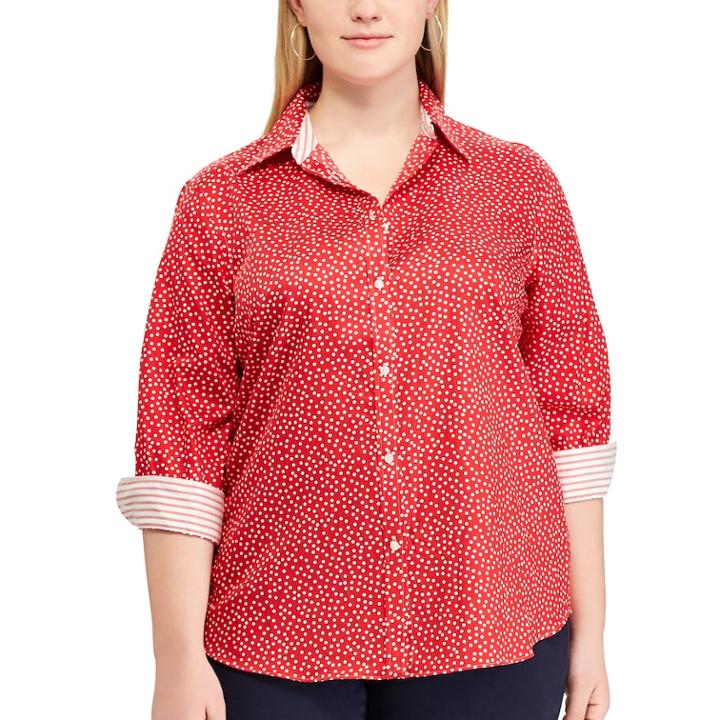 Plus Size Chaps Striped No-iron Broadcloth Shirt, Women's, Size: 3xl, Red