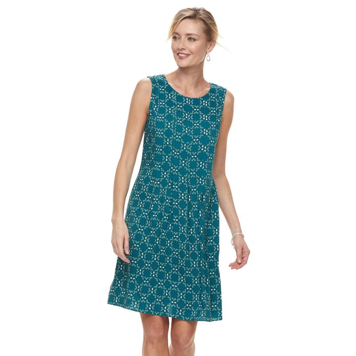 Women's Croft & Barrow&reg; Print Pleated Shift Dress, Size: Xs, Med Blue