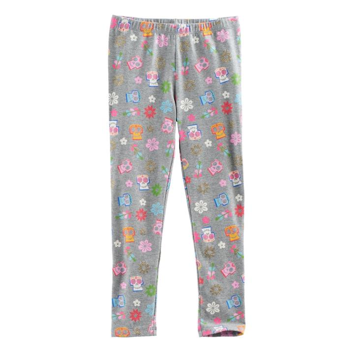 Disney / Pixar Coco Girls 4-7 Skull & Floral Printed Leggings By Jumping Beans&reg;, Size: 7, Grey