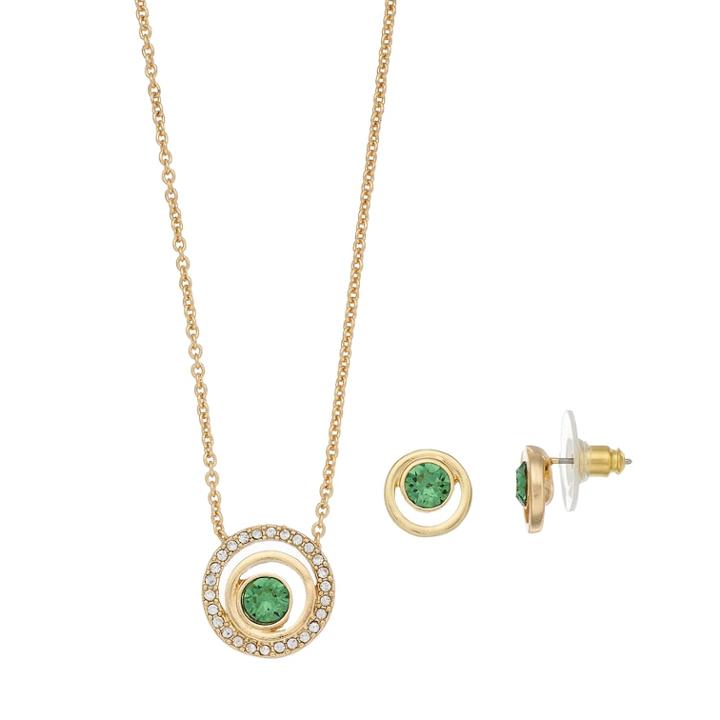 Dana Buchman Crystal Circle Pendant & Stud Earring Set, Women's, Green