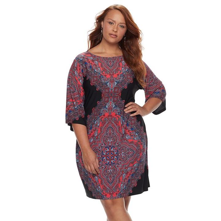 Plus Size Suite 7 Medallion Shift Dress, Women's, Size: 20 W, Orange Oth