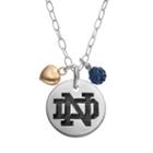 Fiora Crystal Sterling Silver Notre Dame Fighting Irish Team Logo & Heart Pendant Necklace, Women's, Size: 16, Green