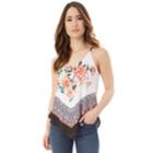 Juniors' Iz Byer Handkerchief Hem Scarf Tank, Teens, Size: Medium, White Ground Floral