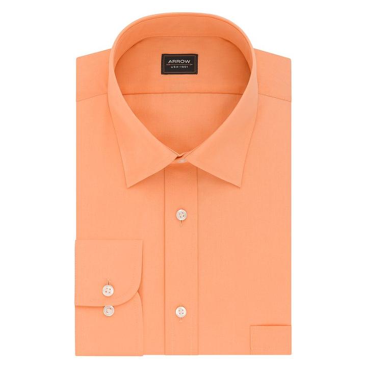Men's Arrow Athletic-fit Solid Wrinkle-free Spread-collar Dress Shirt, Size: Xl-34/35, Med Orange