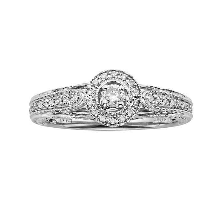 Round-cut Diamond Halo Engagement Ring In 10k White Gold (1/4 Ct. T.w.), Women's, Size: 9