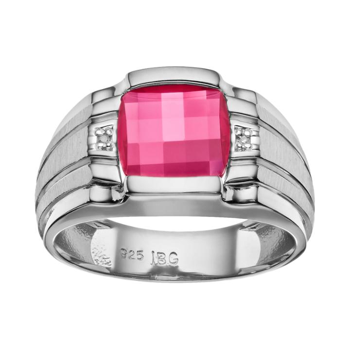 Men's Lab-created Ruby & Diamond Accent Sterling Silver Ring, Size: 9.50, Red