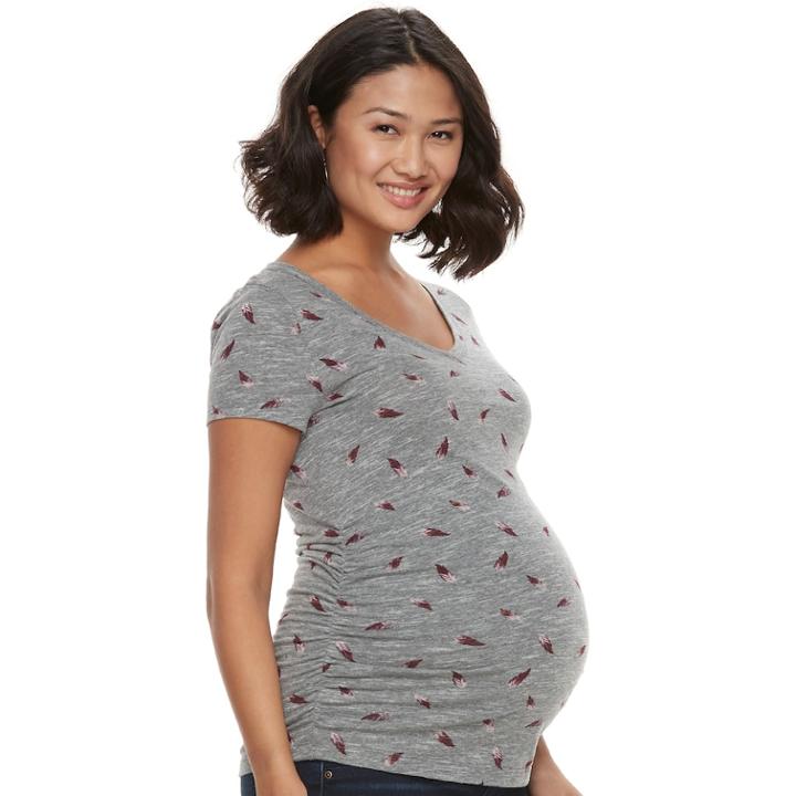 Maternity A:glow Essential Ruched V-neck Tee, Women's, Size: M-mat, Grey