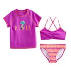 Girls 7-16 So&reg; 3-pc. Aloha Bikini & Rashguard Swimsuit Set, Size: 12, Med Purple