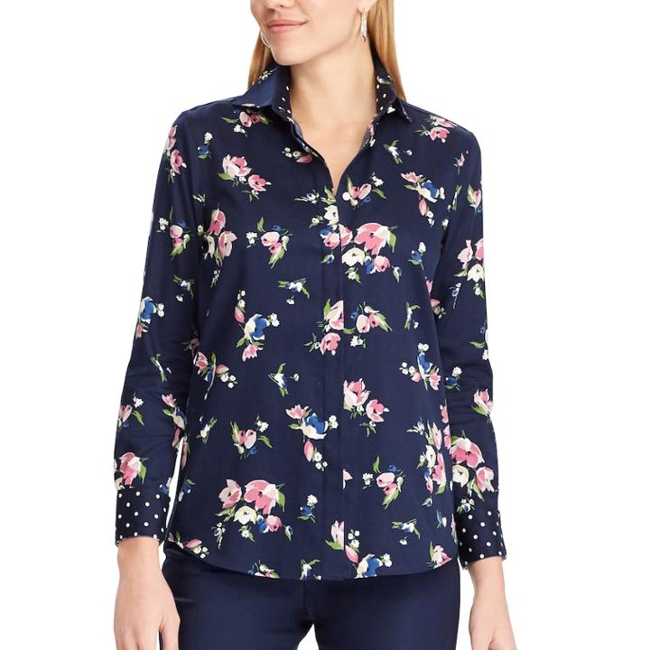 Petite Chaps No Iron Broadcloth Shirt, Women's, Size: Xs Petite, Blue (navy)