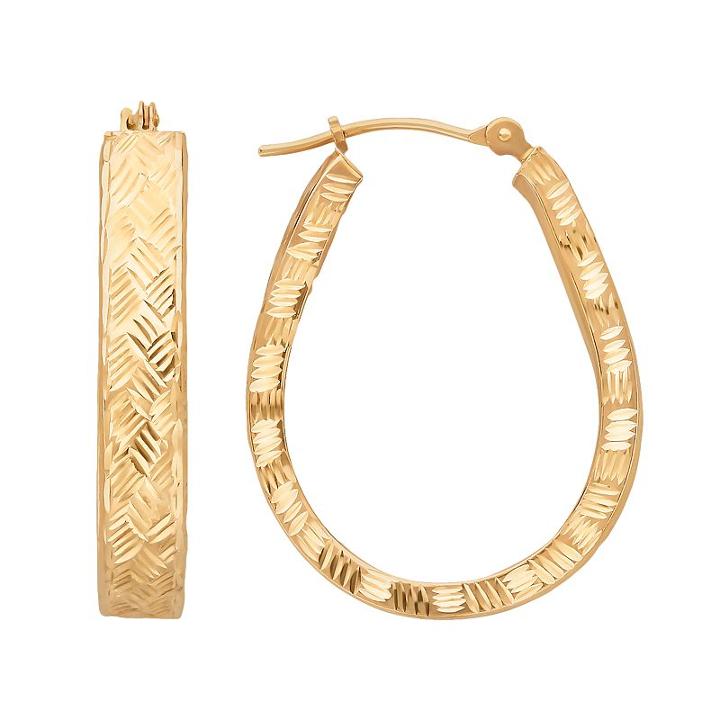 Everlasting Gold 10k Gold Textured Pear Hoop Earrings, Women's, Yellow