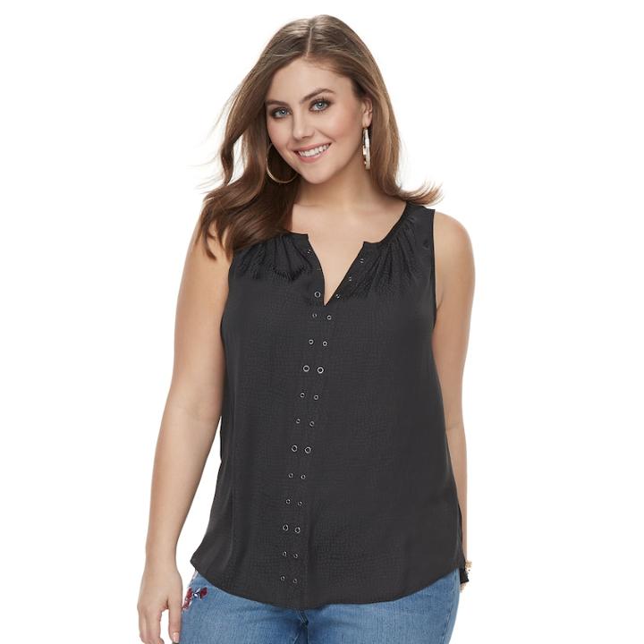 Plus Size Jennifer Lopez Grommet Tank, Women's, Size: 2xl, Black