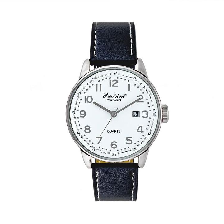 Precision By Gruen Men's Leather Watch, Black