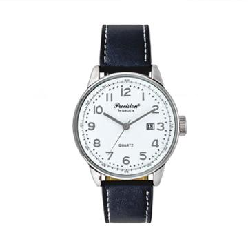 Precision By Gruen Men's Leather Watch, Black
