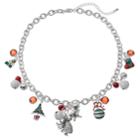Christmas Tree, Ornament, Jingle Bell & Angel Charm Necklace, Women's, Multicolor