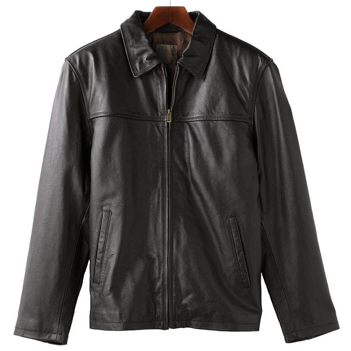 Men's R And O Open-bottom Leather Bomber Jacket, Size: Medium, Black