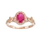 10k Rose Gold Ruby & 1/4 Carat T.w. Diamond Halo Ring, Women's, Size: 7, Red