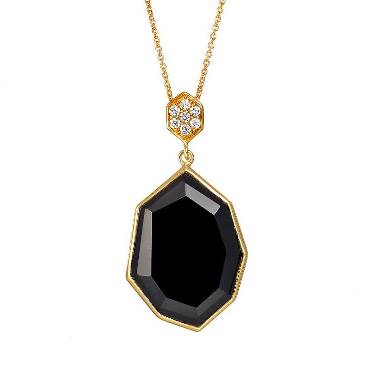 Sophie Miller Onyx & Cubic Zirconia 14k Gold Over Silver Pendant Necklace, Women's, Size: 18, Black