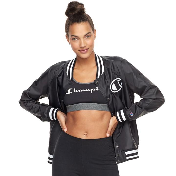 Women's Champion Snap Front Baseball Jacket, Size: Xl, Black