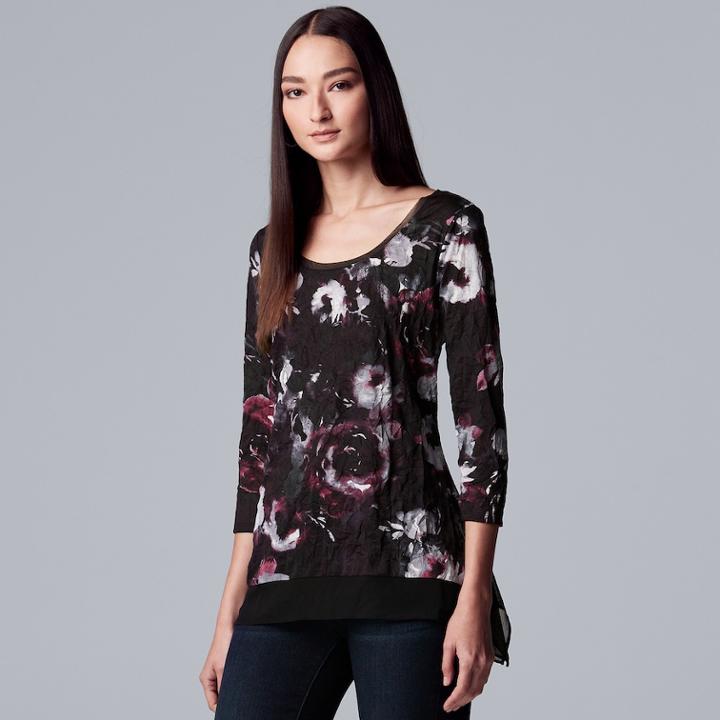 Women's Simply Vera Vera Wang Printed Crinkle Tee, Size: Xxl, Drk Purple