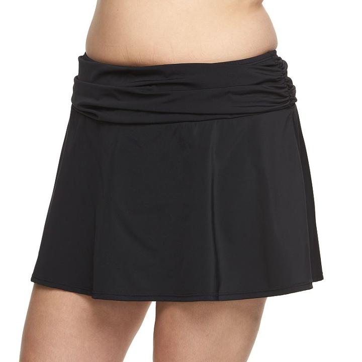 Plus Size A Shore Fit Hip Minimizer Cover-up Swim Skirt, Women's, Size: 18 W, Black