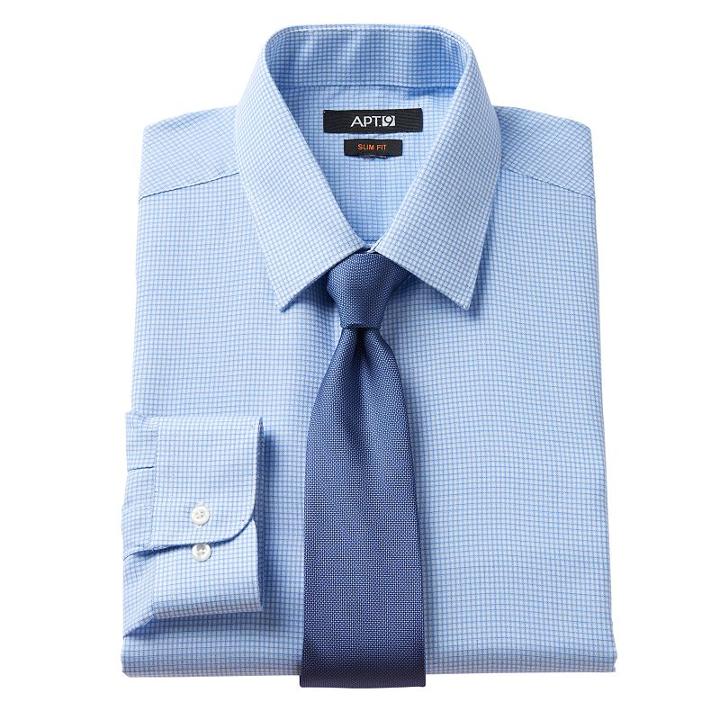 Men's Apt. 9&reg; Slim-fit Dress Shirt & Tie Set, Size: M-32/33, Blue