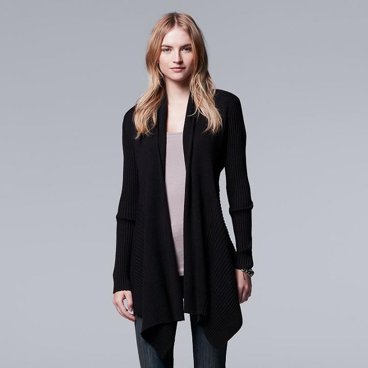 Women's Simply Vera Vera Wang Ribbed Flyaway Cardigan, Size: Medium, Black