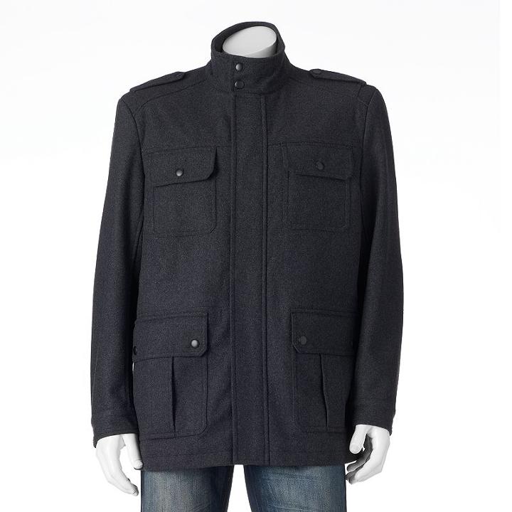 Men's Apt. 9 Herringbone Modern-fit 4-pocket Storm Coat, Size: Xxl, Grey (charcoal)