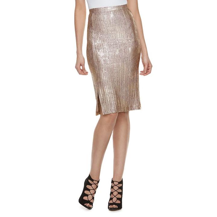 Women's Jennifer Lopez Metallic Pencil Skirt, Size: Xs, Med Beige