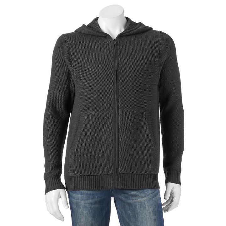 Men's Apt. 9&reg; Modern-fit Textured Full-zip Hoodie, Size: Xl, Dark Grey